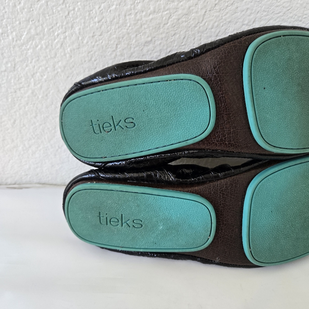 TIEKS Obsidian Shiny Patent Leather Black Ballet Flats Shoes size 10 - Picture 13 of 16